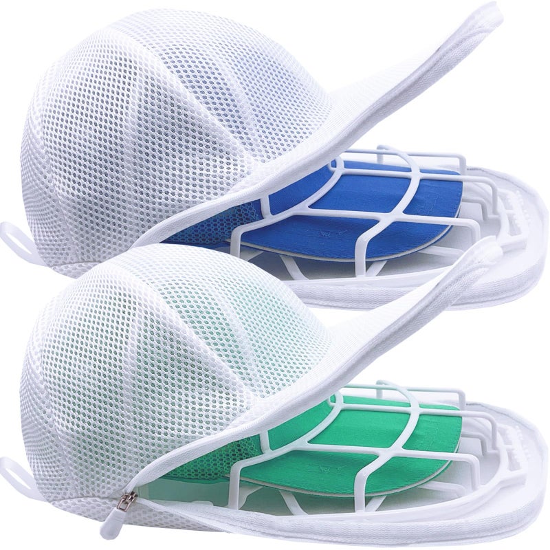 MCHKJ Hat Washer for Washing Machine  Cap Washer with Mesh Bags  Hat Washer for Baseball Caps  Hat Cleaner/Cleaning Protector Cage (White - 2 Pack) - Image 1